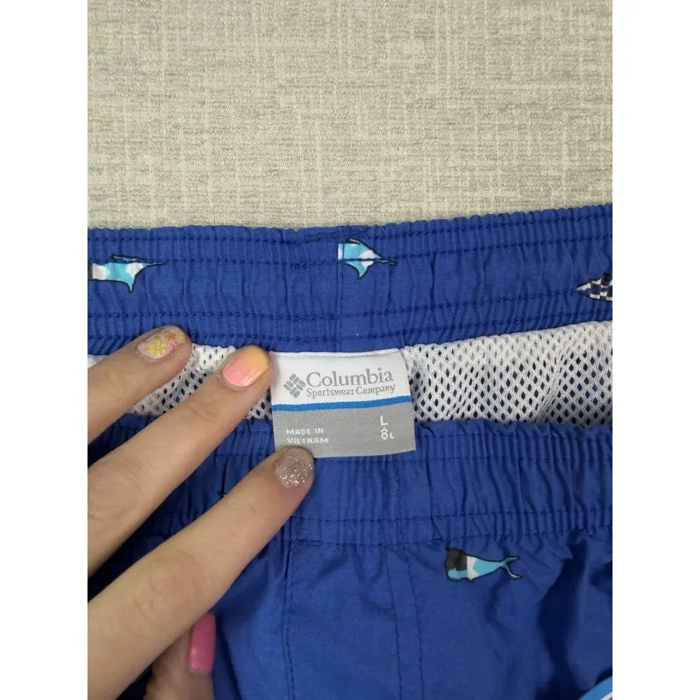 Columbia PFG Men’s Large 8” Swim Trunks Fish Print Blue Lined NWT